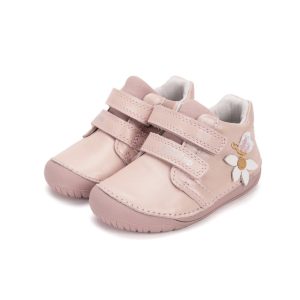 D.D.Step BAREFOOT első lépés rózsaszín pillangós-virágos átmeneti lány cipő